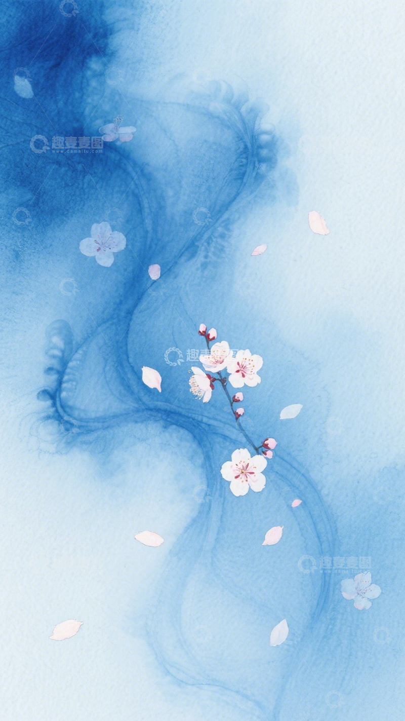 高清大图下载【趣麦麦图】蓝调花枝青烟氛围1