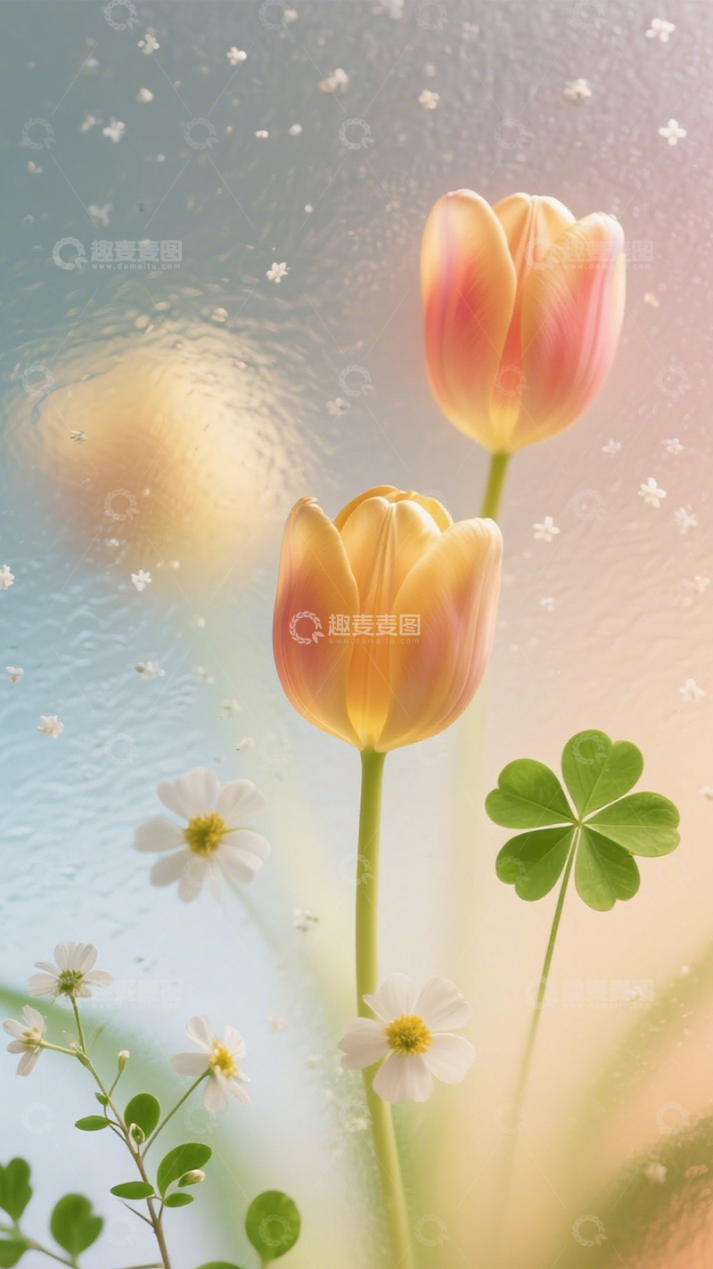 高清大图下载【趣麦麦图】柔底黄玫清新质感1