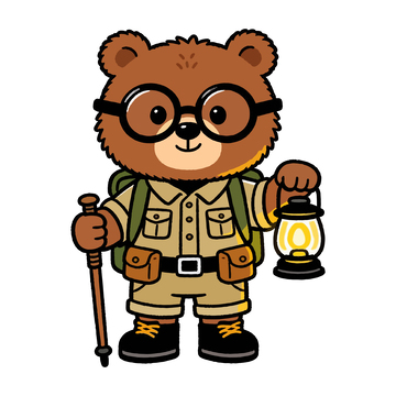 卡通探险熊插画设计素材