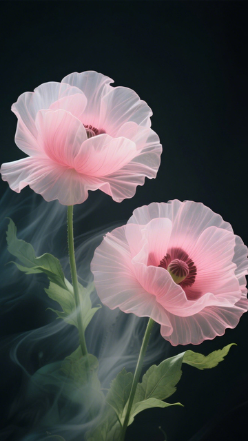 粉罂粟花青烟氛围1