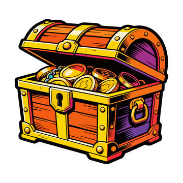 卡通风格宝箱金币插画素材