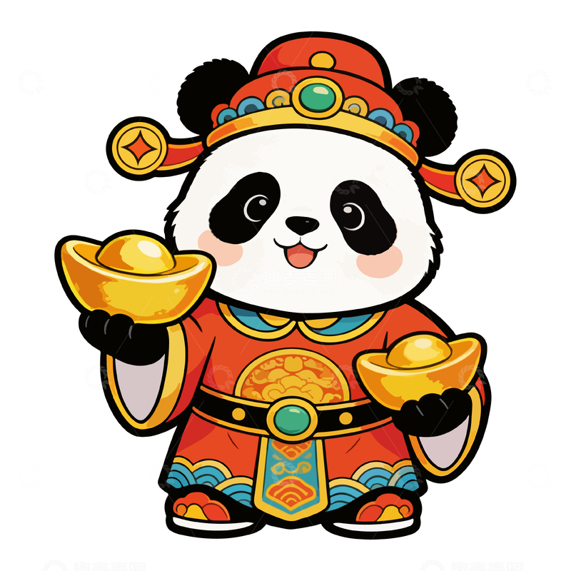 源文件下载【趣麦麦图】卡通熊猫财神形象