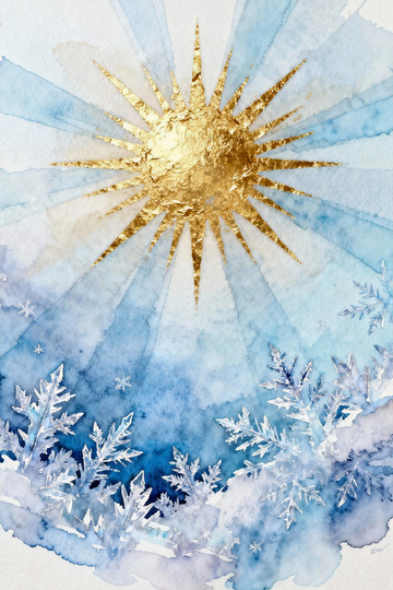 水彩冬日阳光雪花装饰画