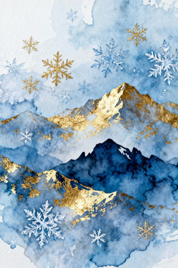 金蓝山水雪花艺术画