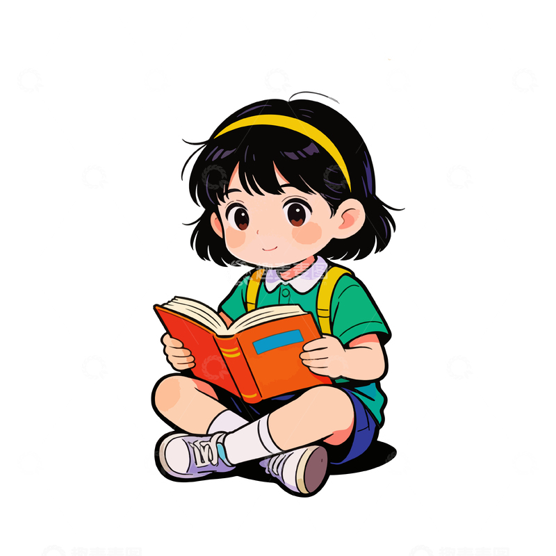 源文件下载【趣麦麦图】卡通女孩阅读图书