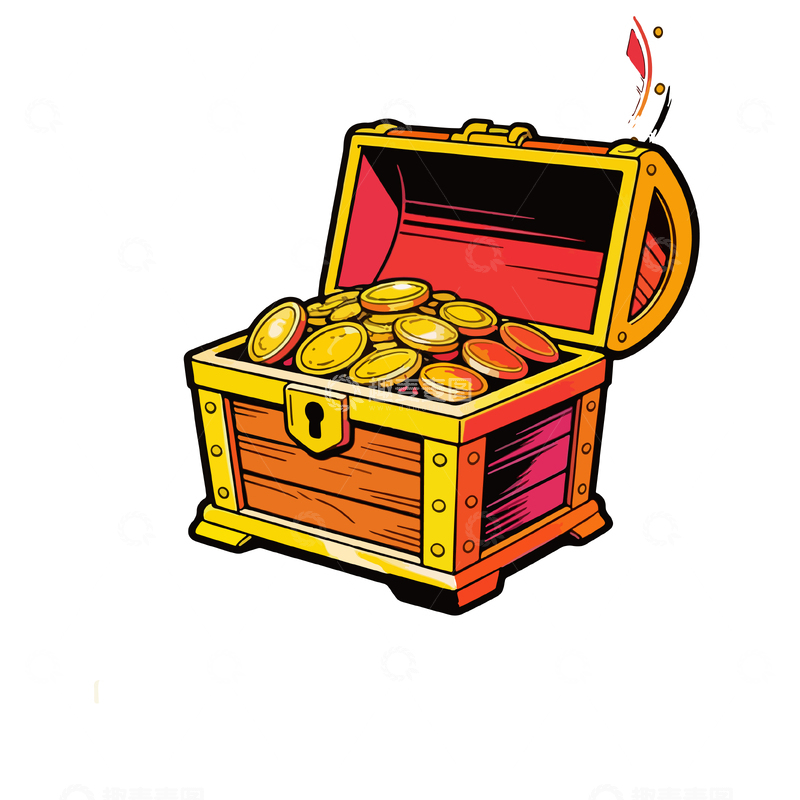 源文件下载【趣麦麦图】卡通风格宝箱金币插画