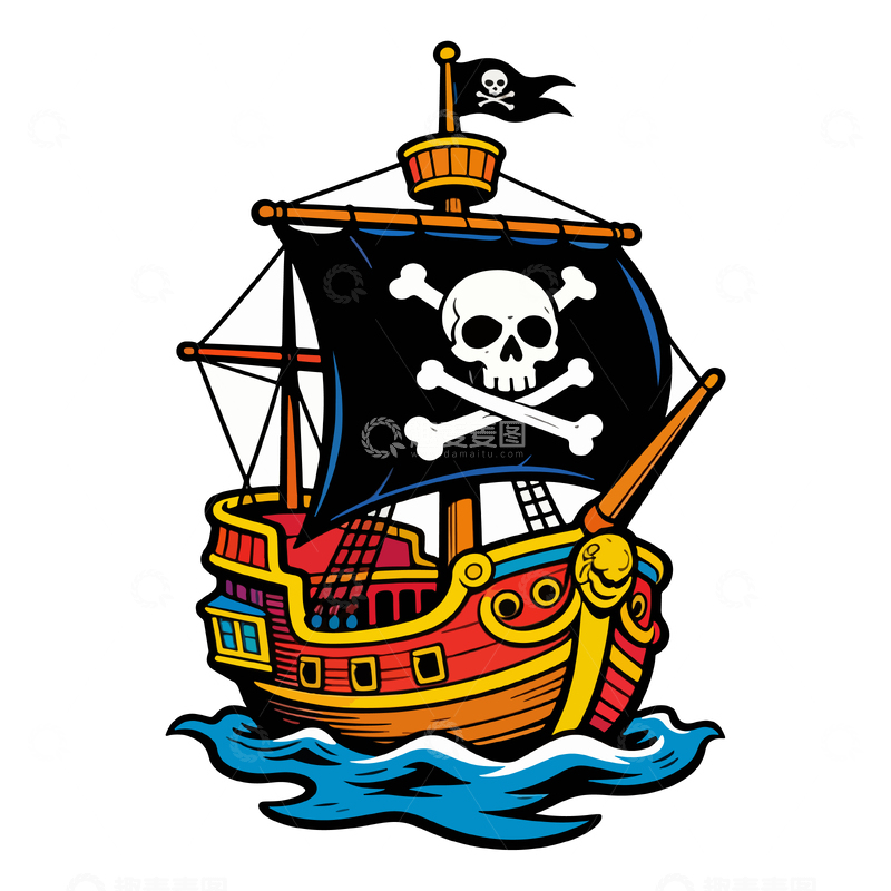 源文件下载【趣麦麦图】卡通海盗船插画