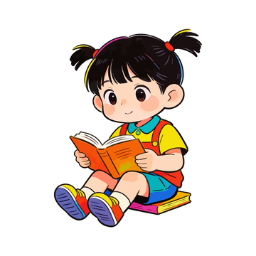 卡通小女孩阅读插画