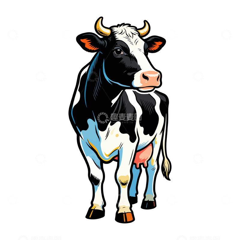 源文件下载【趣麦麦图】卡通奶牛插画