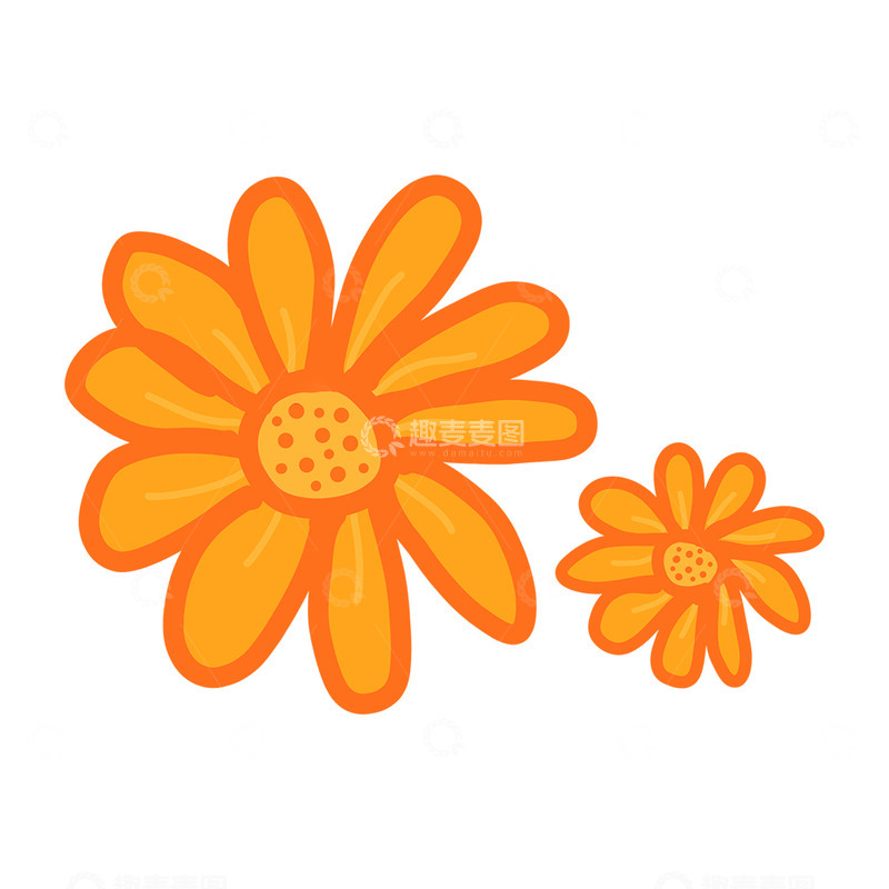 高清大图下载【趣麦麦图】-卡通风格橙色花朵图案