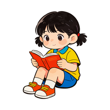 卡通小女孩阅读插画