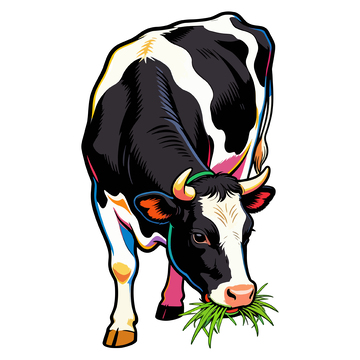 彩绘牛吃草艺术插画