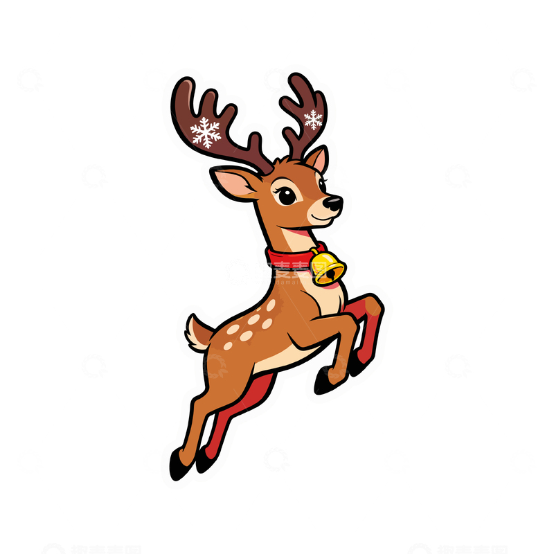源文件下载【趣麦麦图】卡通圣诞鹿跳跃插画