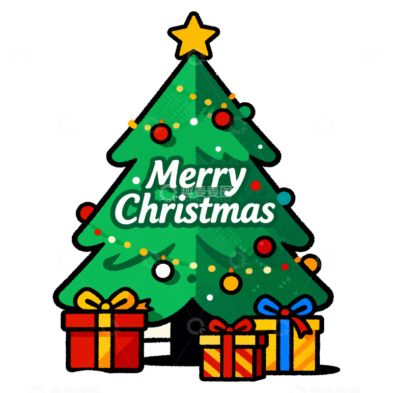 源文件下载【趣麦麦图】圣诞树礼物卡通贴纸设计素材