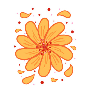 卡通风格橙色花朵图案装饰素材