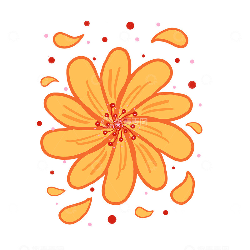 高清大图下载【趣麦麦图】-卡通风格橙色花朵图案装饰素材