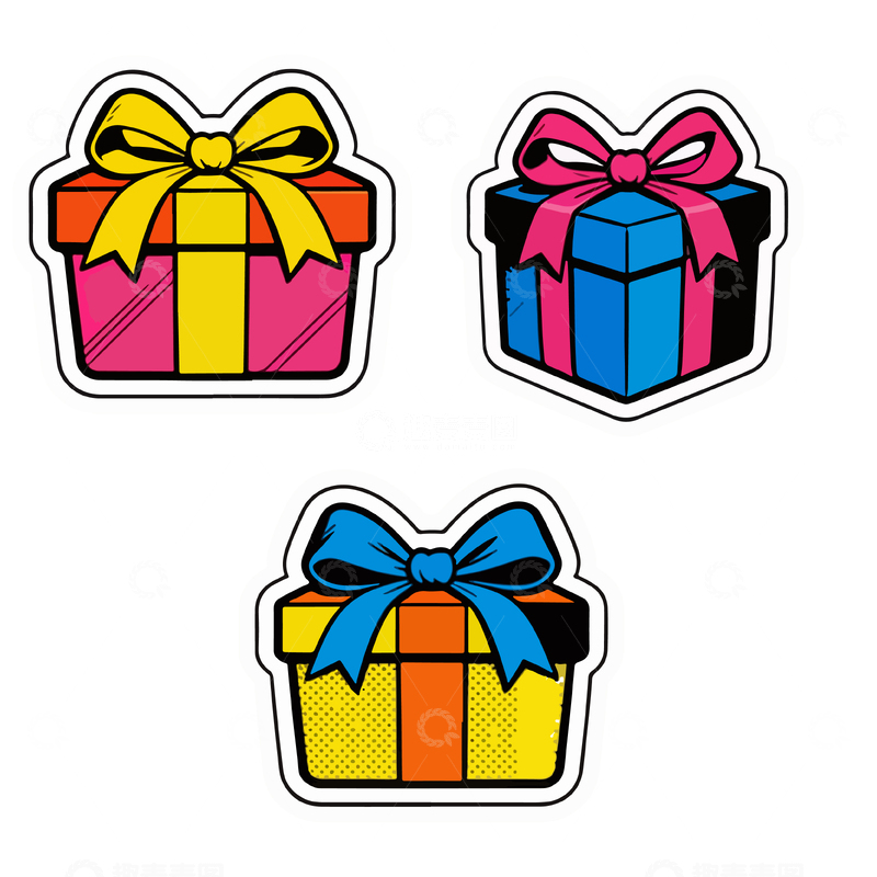 源文件下载【趣麦麦图】卡通礼品盒贴纸设计素材