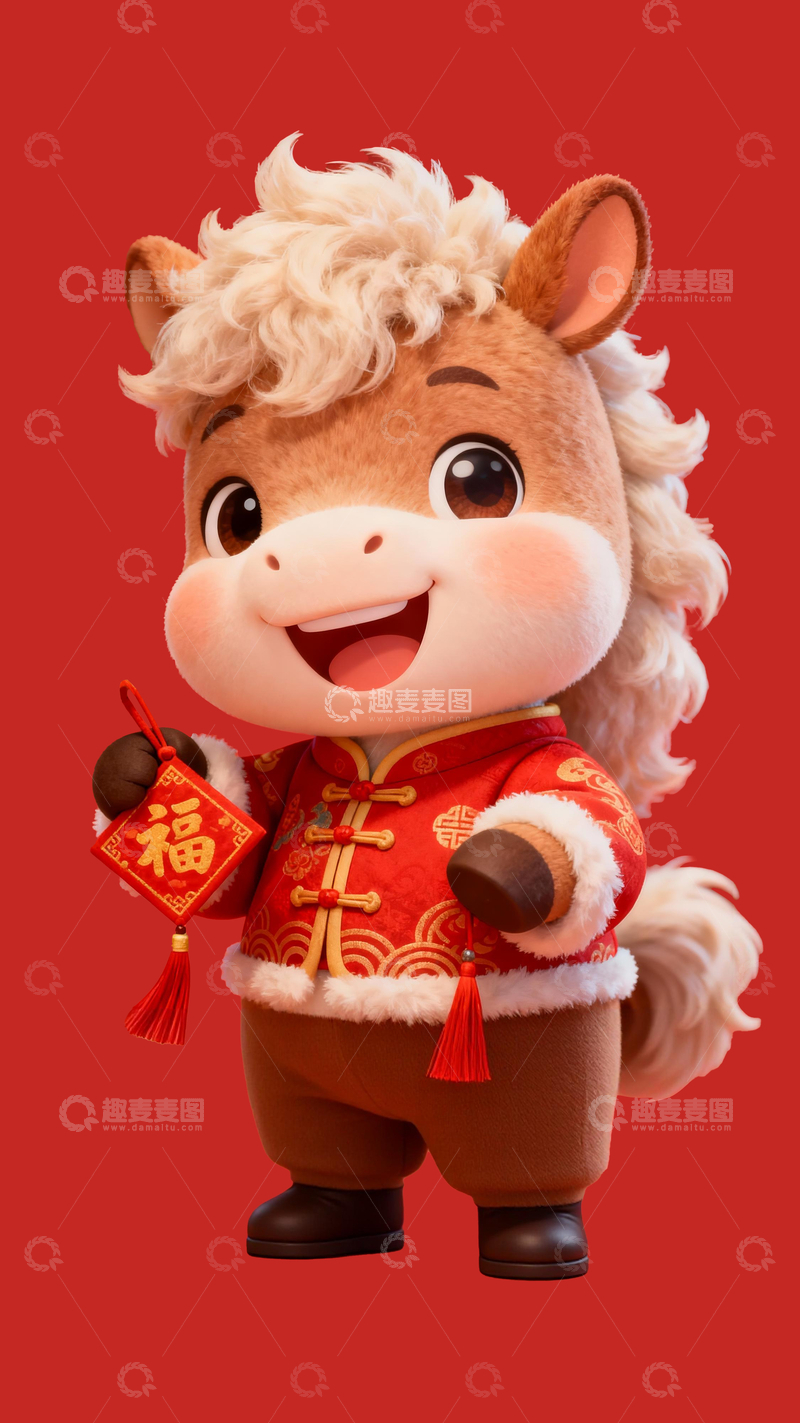 源文件下载【趣麦麦图】毛绒拜年小马1