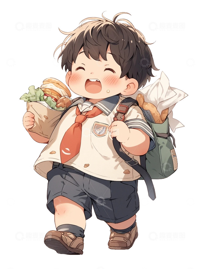高清大图下载【趣麦麦图】AICG可爱卡通Q版二次元胖胖的小男孩