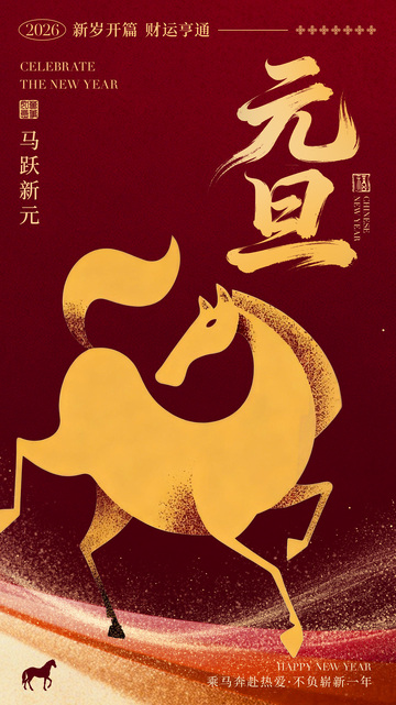 金色马元旦庆祝海报设计素材