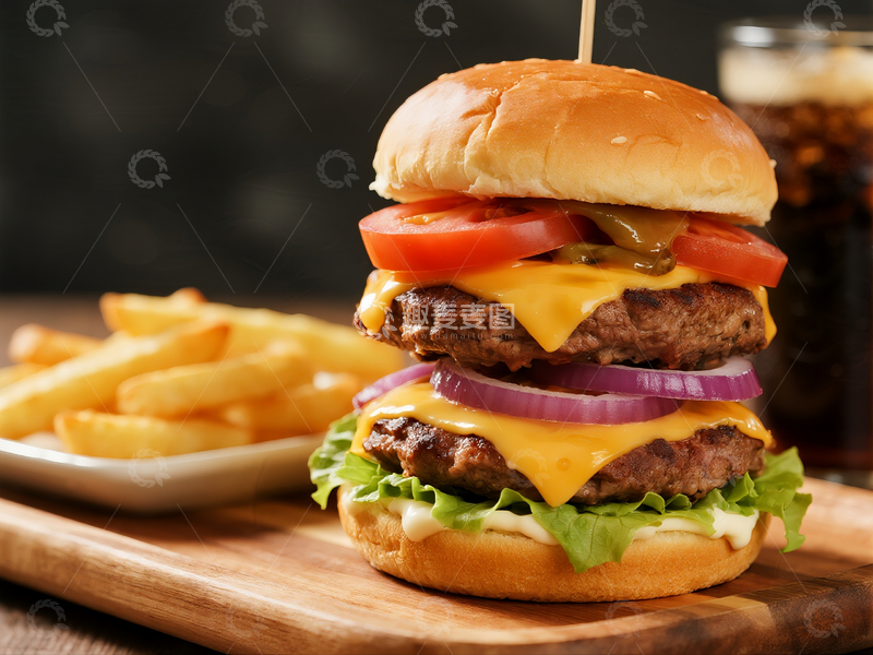 源文件下载【趣麦麦图】安格斯双层牛肉汉堡近景特写摄影1