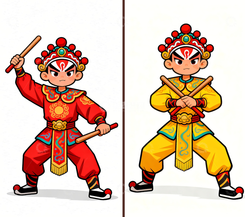 高清大图下载【趣麦麦图】两个跳英歌舞的开通人