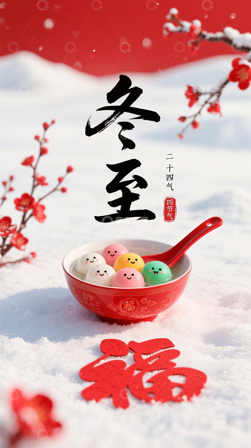 高清大图下载【趣麦麦图】冬至节气红色海报