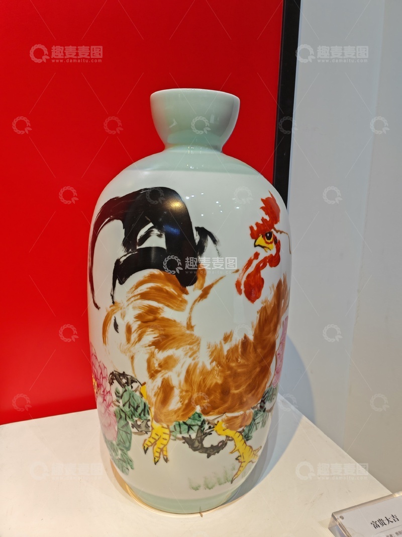 高清大图下载【趣麦麦图】鸡绘瓷瓶中国风艺术瓷