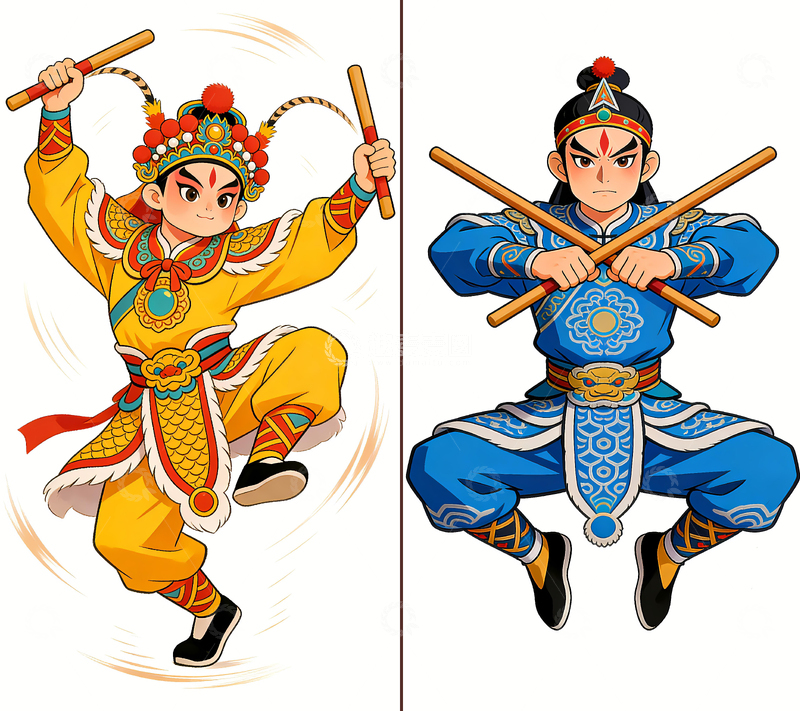 高清大图下载【趣麦麦图】英歌舞表演卡通