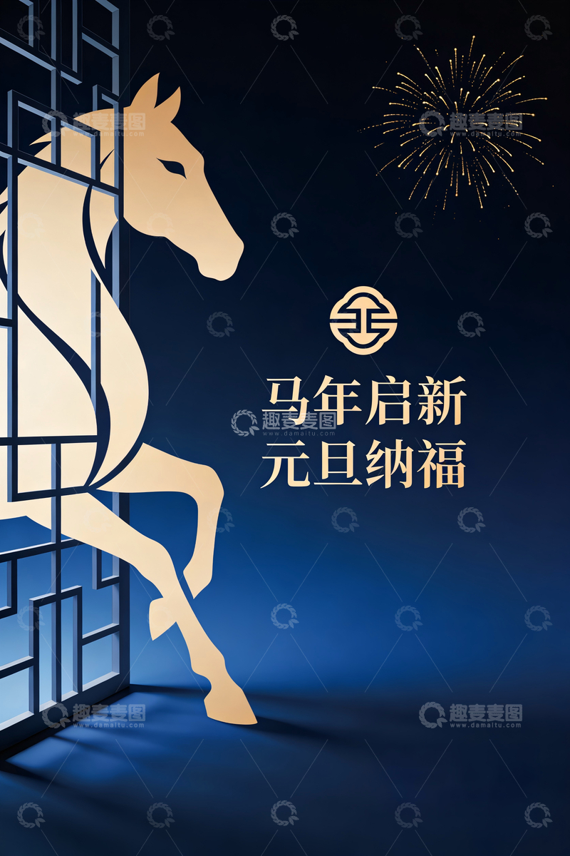 源文件下载【趣麦麦图】马年迎新贺元旦祝福海报