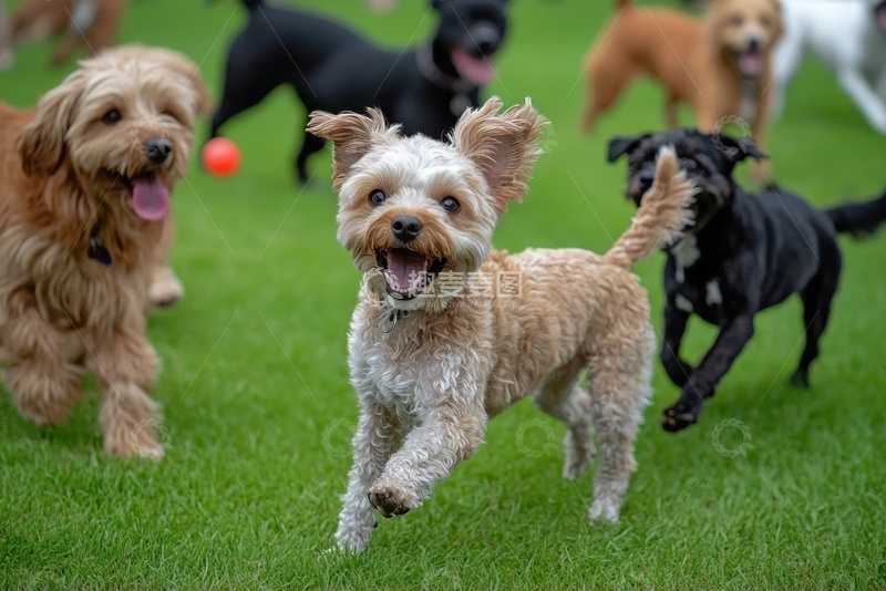 高清大图下载【趣麦麦图】草原上玩耍的一群小狗