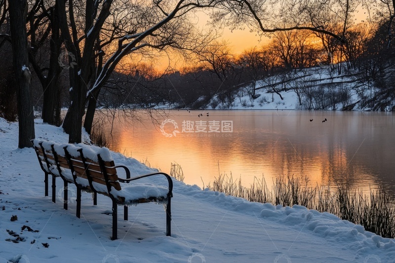 高清大图下载【趣麦麦图】公园湖泊夕阳美景