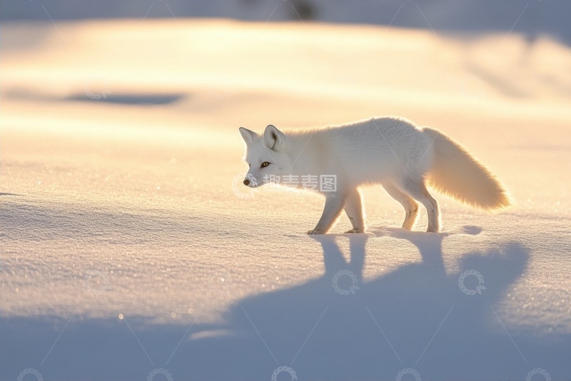 高清大图下载【趣麦麦图】雪地上行走的一只雪狐