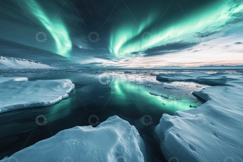 高清大图下载【趣麦麦图】北极冰川极光美景