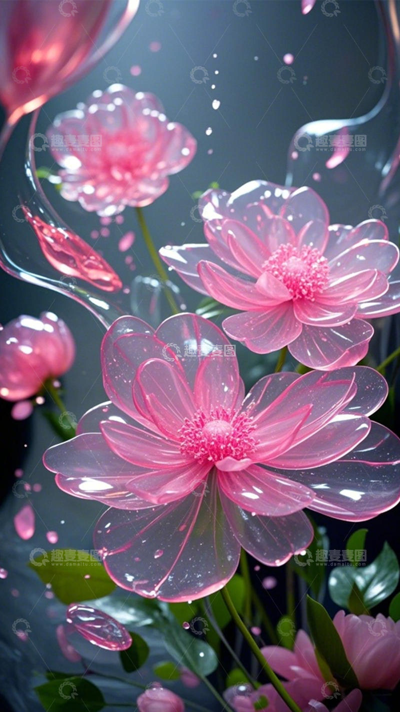 高清大图下载【趣麦麦图】粉透花簇水珠梦幻