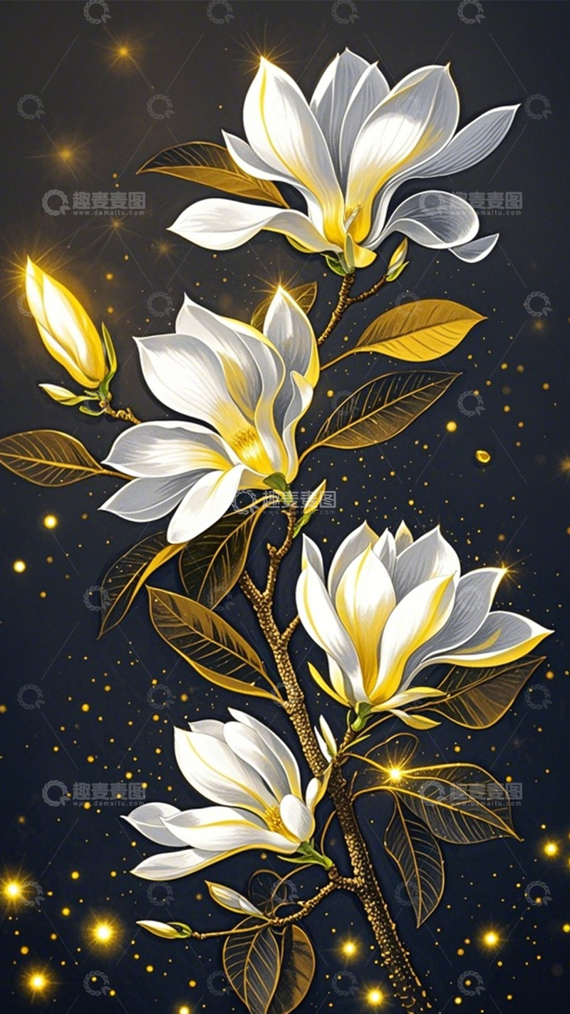 高清大图下载【趣麦麦图】白木兰金叶奢华氛围1