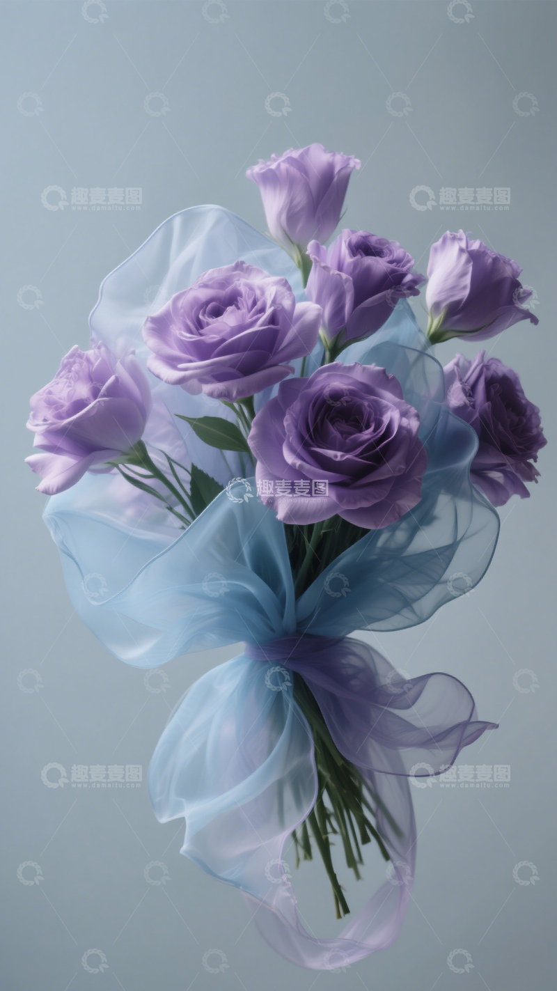 高清大图下载【趣麦麦图】紫花束蓝纱清新3