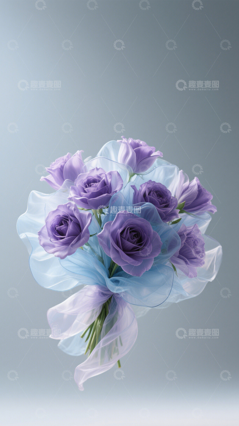 高清大图下载【趣麦麦图】紫花束蓝纱清新