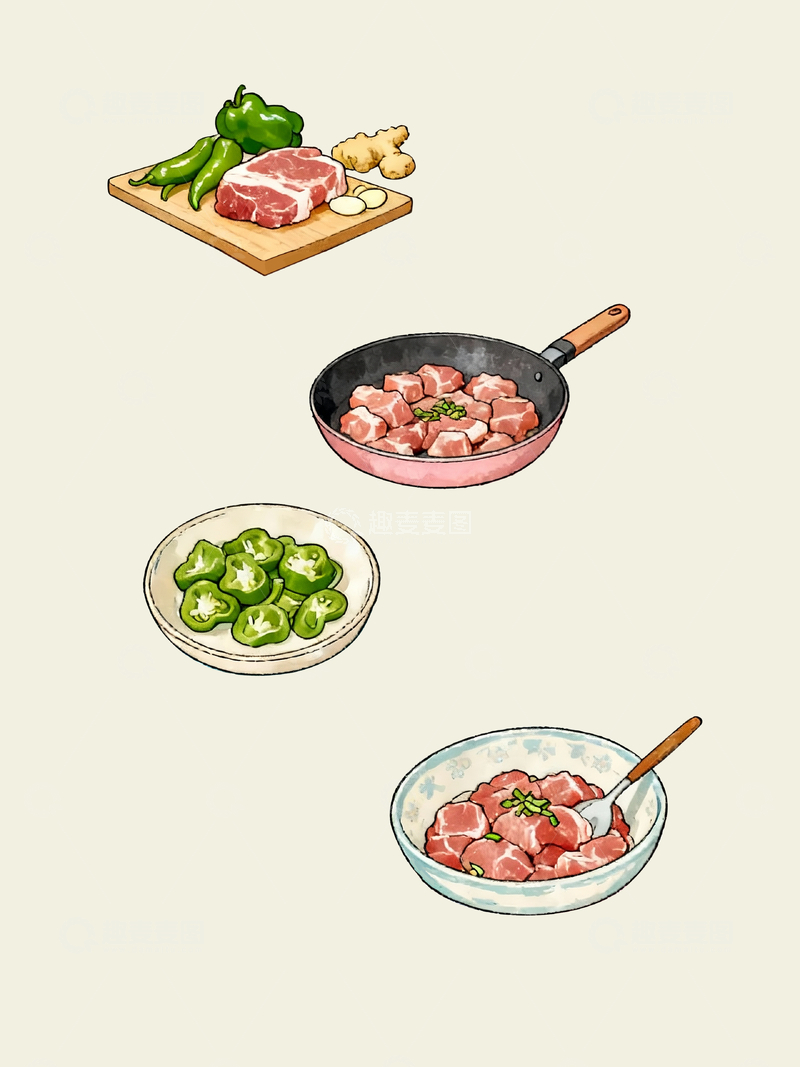 源文件下载【趣麦麦图】辣椒炒肉插画4