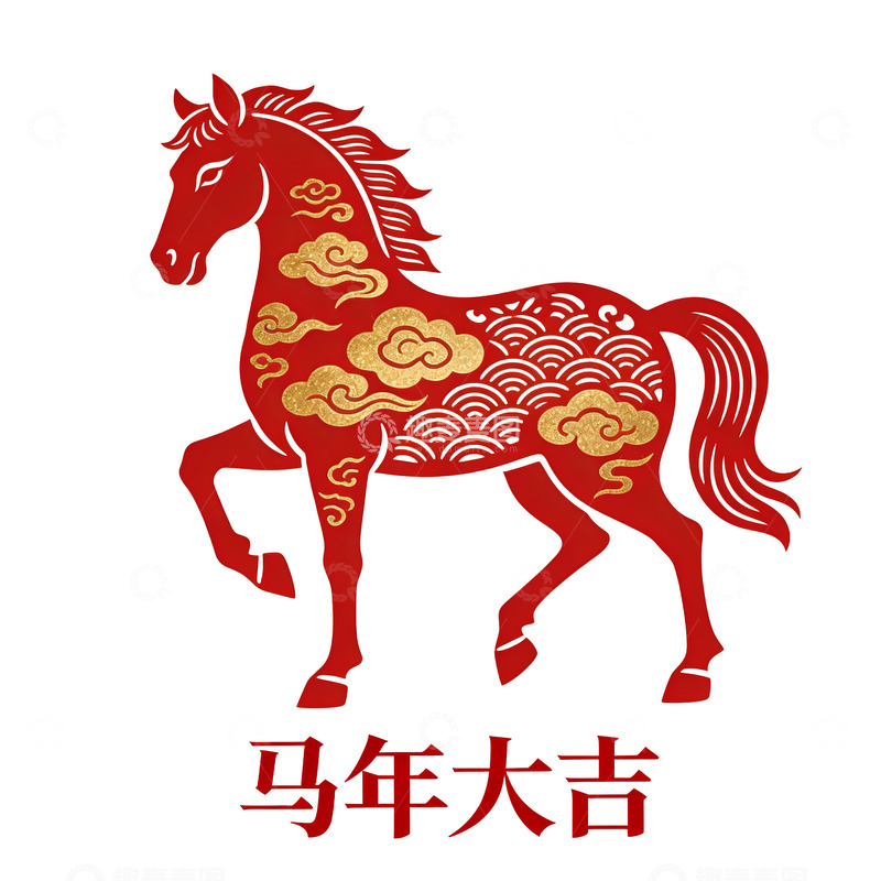 高清大图下载【趣麦麦图】马年大吉剪纸