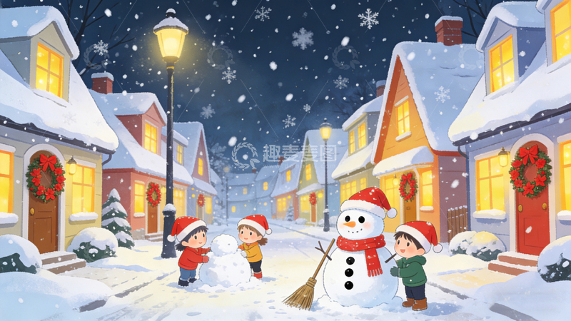 高清大图下载【趣麦麦图】圣诞节室外下雪素材
