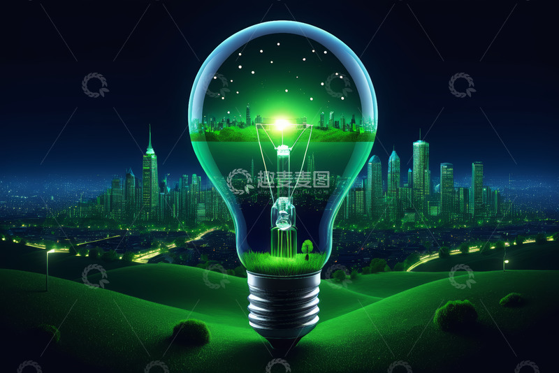 高清大图下载【趣麦麦图】灯泡内的城市与自然景观