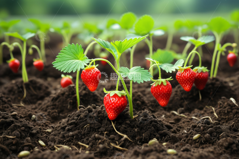 高清大图下载【趣麦麦图】田地里生长的新鲜草莓