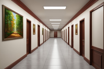 装饰挂画的办公走廊