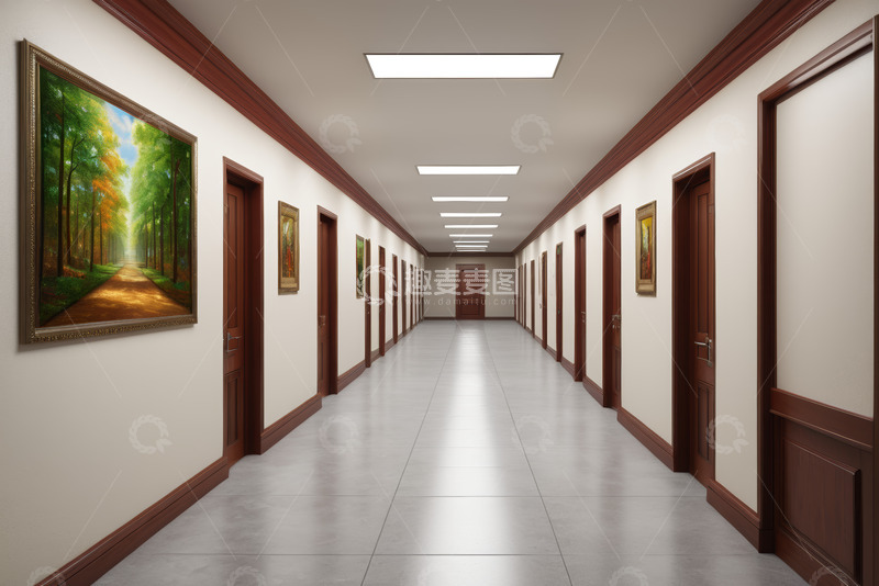高清大图下载【趣麦麦图】装饰挂画的办公走廊