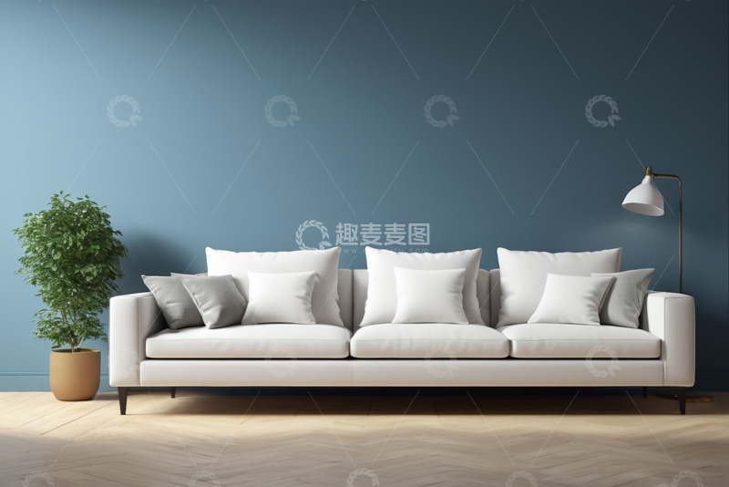 高清大图下载【趣麦麦图】简约客厅白色沙发家居场景