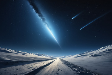 雪地公路夜空流星景象