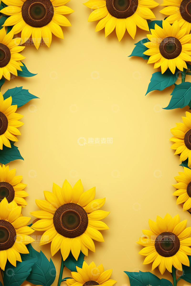 高清大图下载【趣麦麦图】黄色背景向日葵边框素材