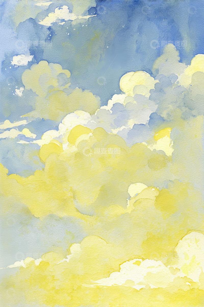 高清大图下载【趣麦麦图】水彩风格蓝天白云景象