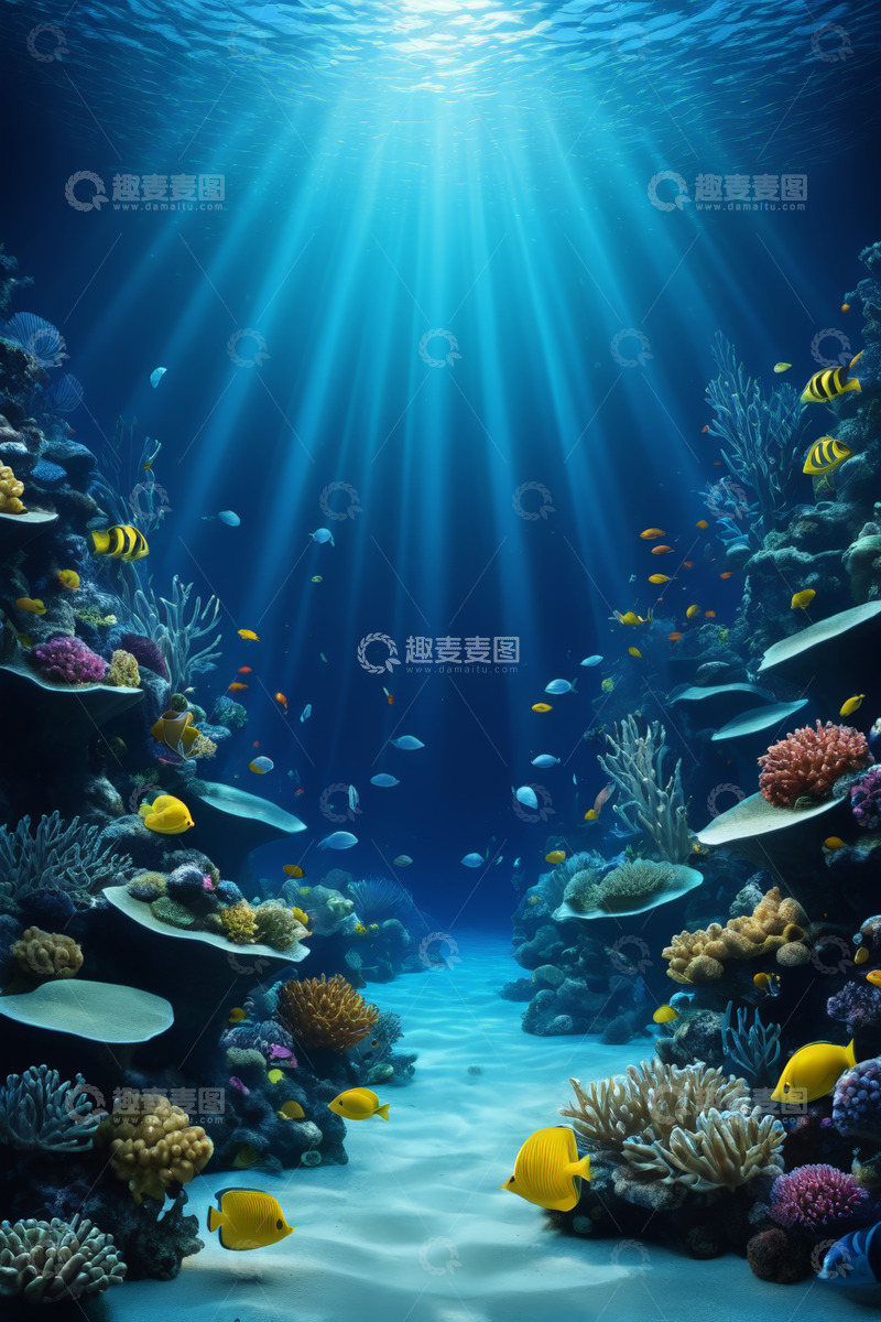 高清大图下载【趣麦麦图】海底珊瑚与热带鱼景观
